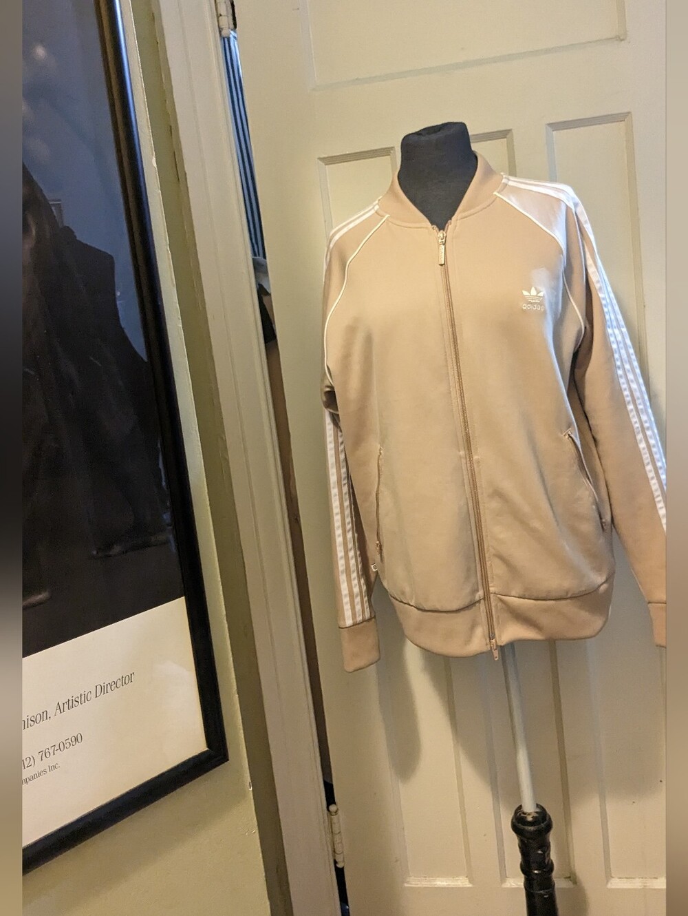 adidas Beige Bomber Jacket with White Three-Stripes